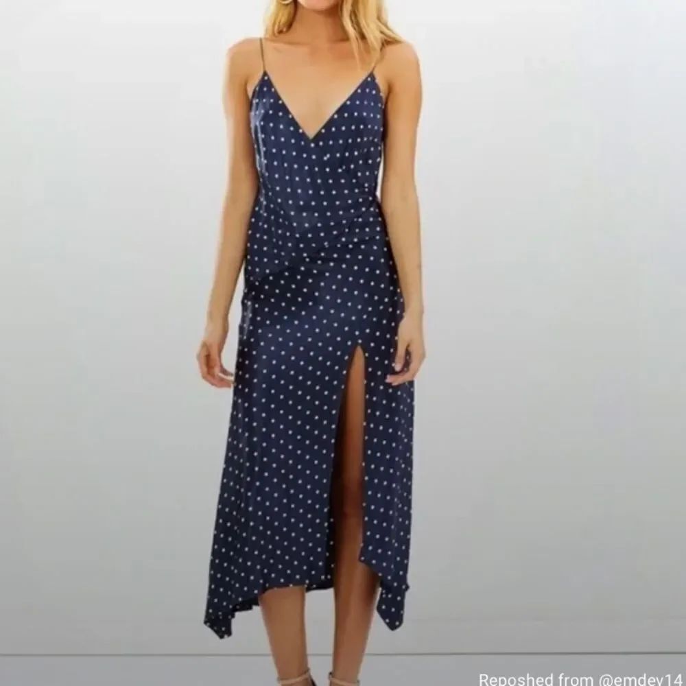 Bec + Bridge Blue Asymmetrical Sundress Cute Summer Polka Dot Navy Dress - NWOT